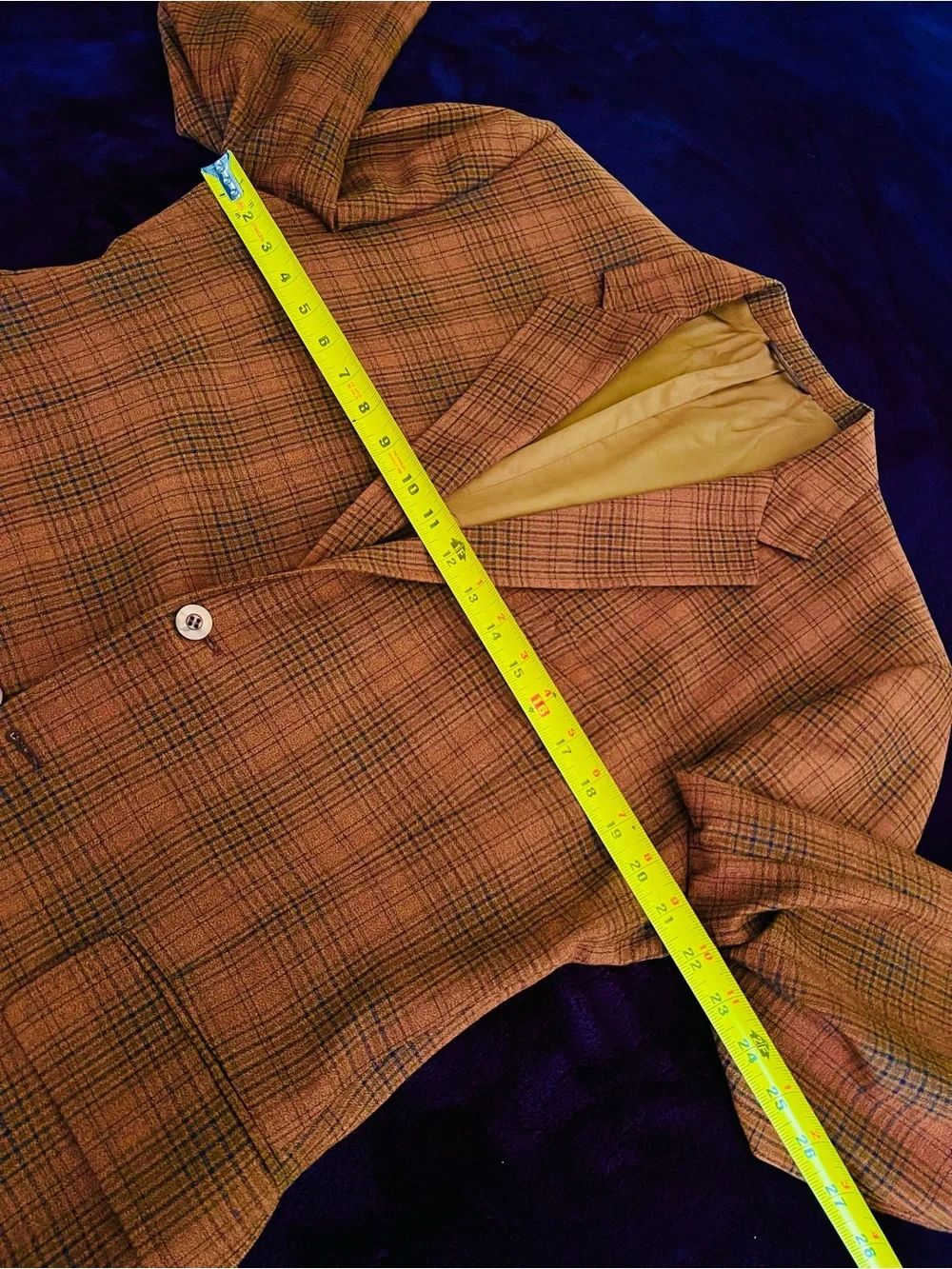 Men's Rust Brown with Navy Plaid Blazer - Classic Two-Button Jacket
